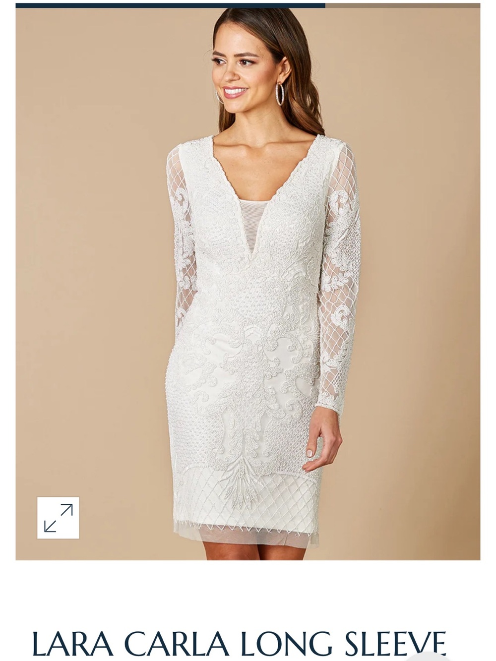 LARA White Lace Long Sleeve Cocktail Wedding Dress